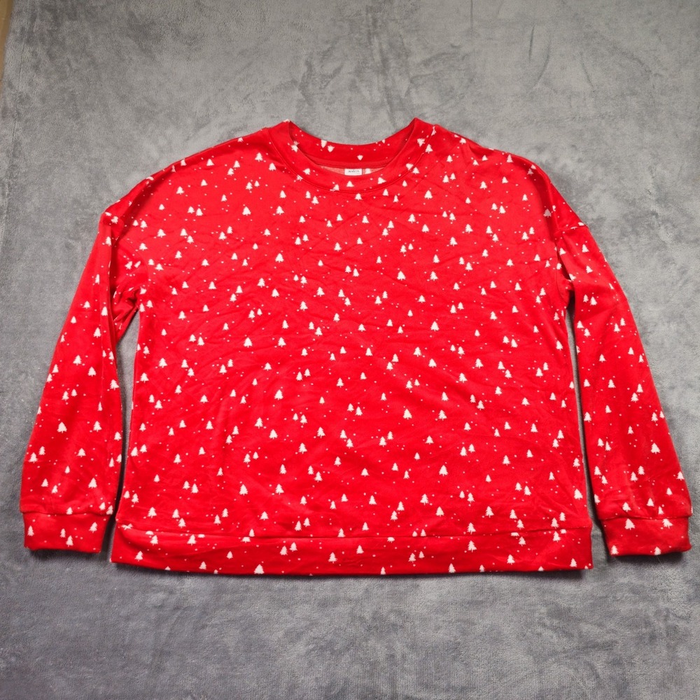 AUDEN Thermal Long Sleeve Pajama Top Red Christmas Tree XL